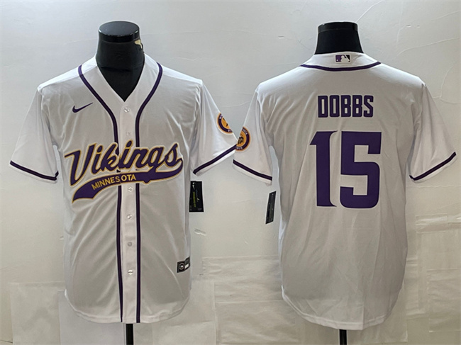 Men's Minnesota Vikings #15 Josh Dobbs White Cool Base Stitched Baseball Jersey
